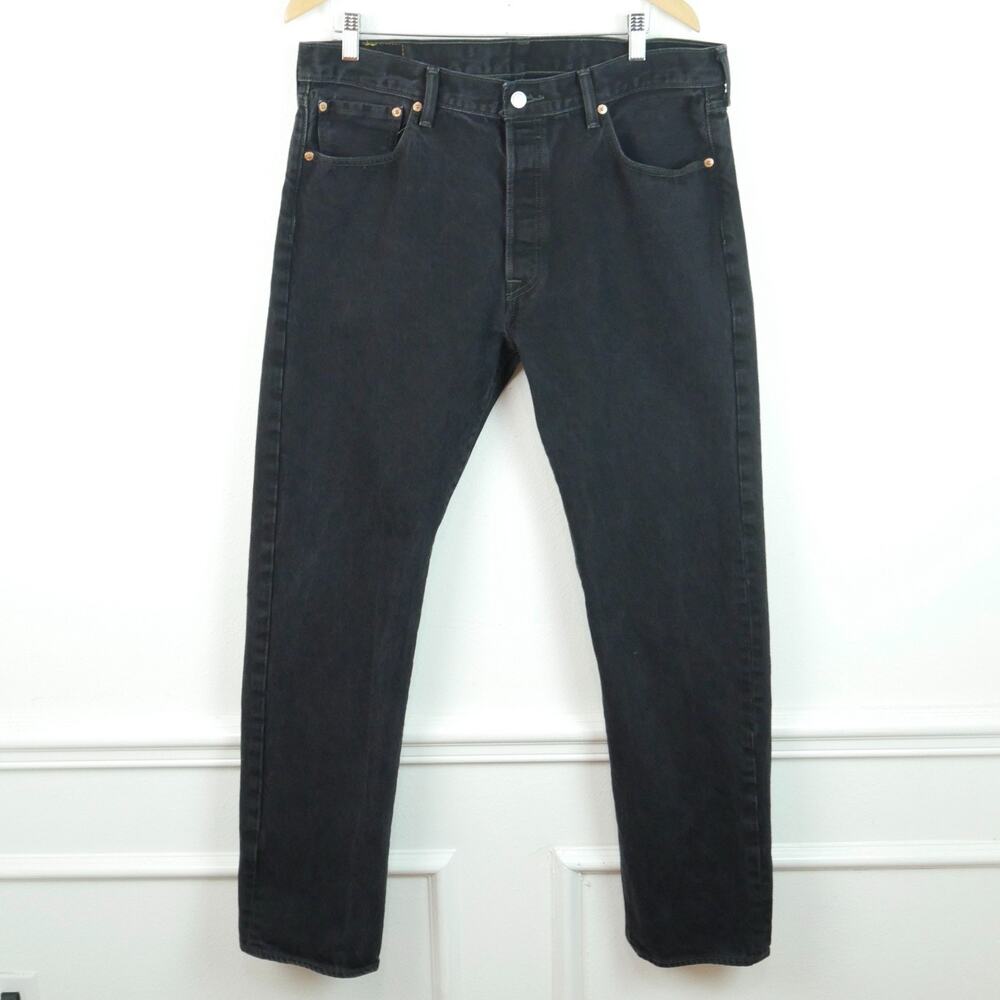 Levis 501 Jeans Mens 36 x 34 Black Rigid Denim Button Fly Straight Leg Classic